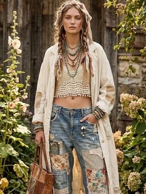 Rebellion 100% Cotton Boho Crochet Crop Top Size M